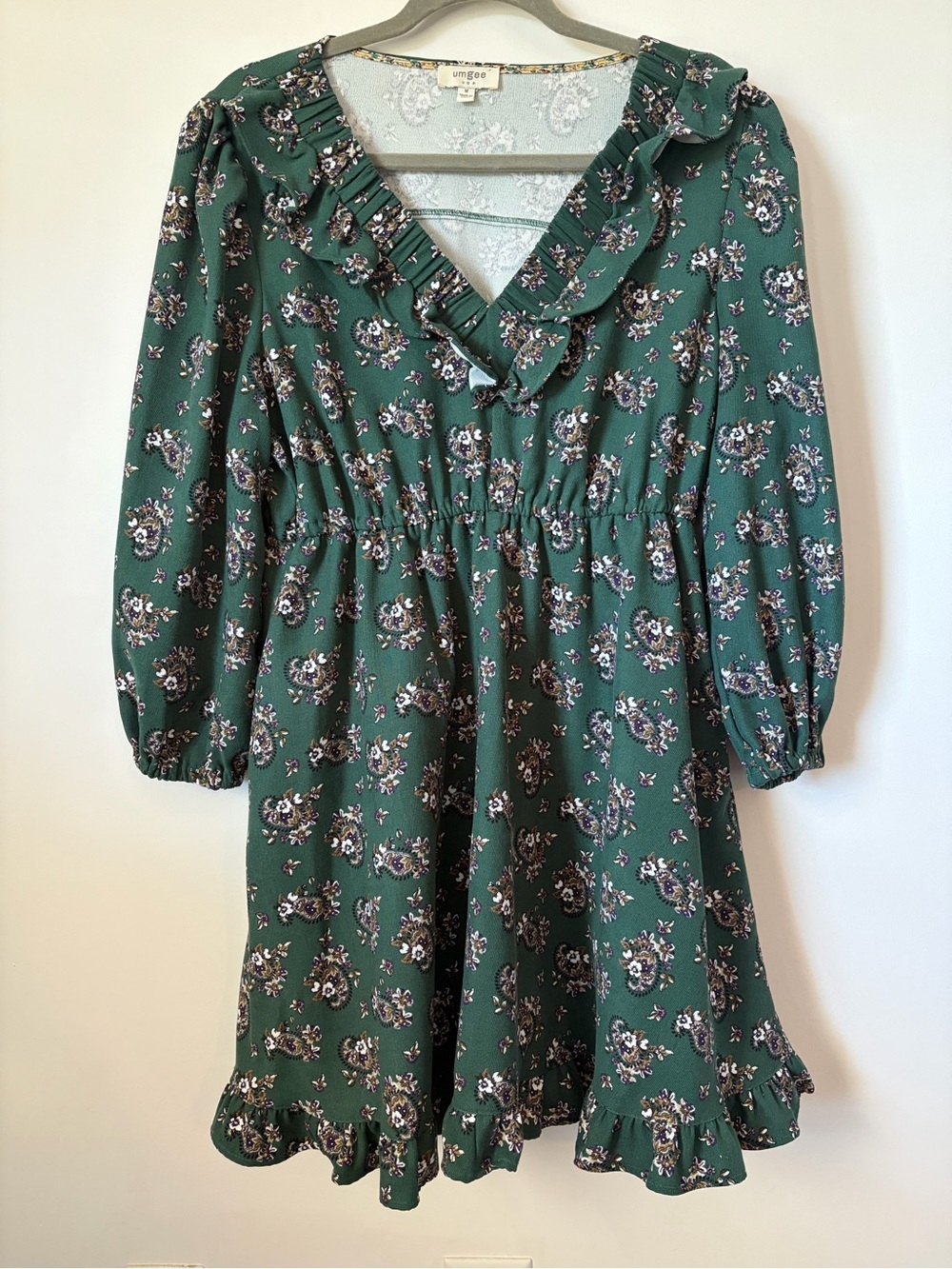 Umgee women’s cottage core boho mini dress size M ruffle long sleeve dainty